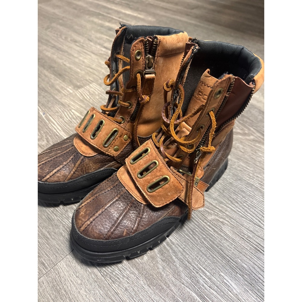 Polo Ralph Lauren Andres Brown Leather Duck Boots Mens 8D Side Zip Lug Sole